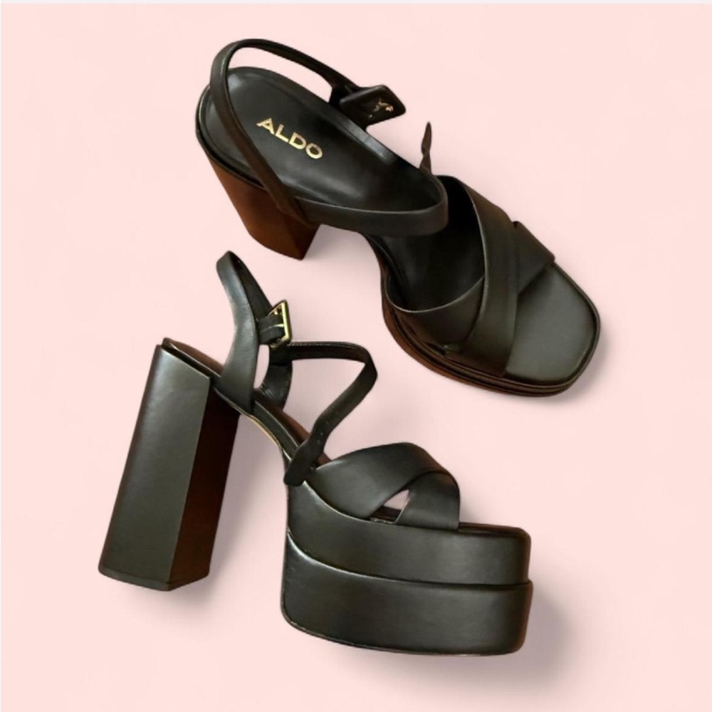 Aldo black platform cross-strapped heels